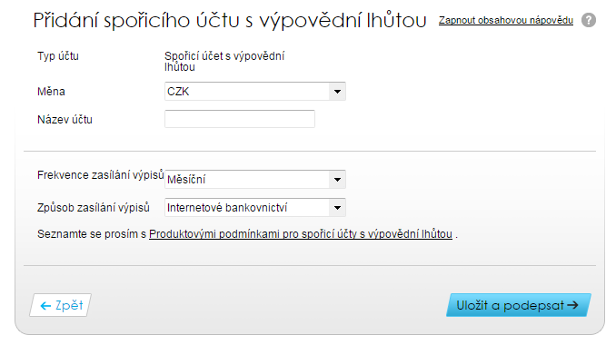 6. Depozita V sekci Depozita máte k dispozici záložku Spořicí účty a Termínované vklady. 6.1.