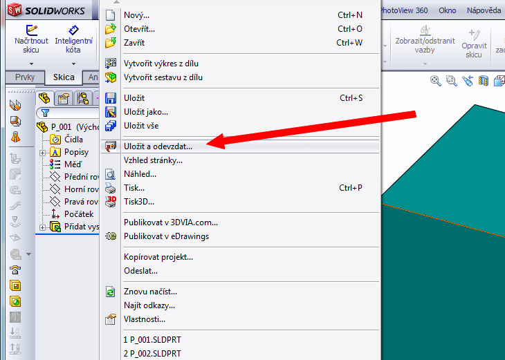 Odevzdání do datové úschovny PDM systému provedeme v SolidWorks