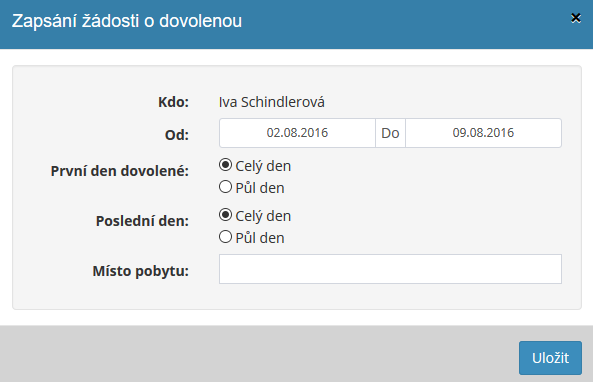 Následně je uživateli a schvalovateli dovolených automaticky zaslána e-mailová zpráva o zadání nové žádosti o dovolenou. 4.8.