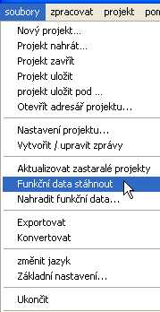 120 Přidání dalších funkčních dat U otevřeného projektu zvolte menu Funkční data stáhnout a zvolte si soubor *.dat, který má být přidán. Alternativně: zakliknout symbol v liště symbolů.