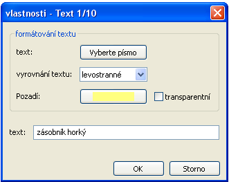 98 V tomto okně jsou nastaveny následující vlastnosti: Písmo levostranné/pravostranné Barva pozadí Text 7. Další nebo zpětný úkon pro další prahovou hodnotu.