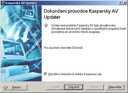 KASPERSKY AV UPDATER dokončení této části aktualizačního procesu, zatímco ikonka aktualizační program právě provádí tuto část. zobrazuje, že 5.