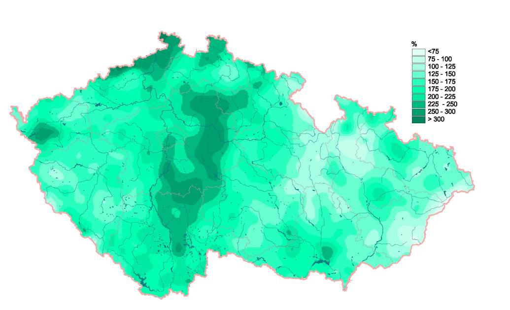 1. Množství spadlých srážek za období od 1. 6. 17 SELČ do 2. 6. 2013 17 SELČ kombinací radarových odhadu a měření ze srážkoměrů.