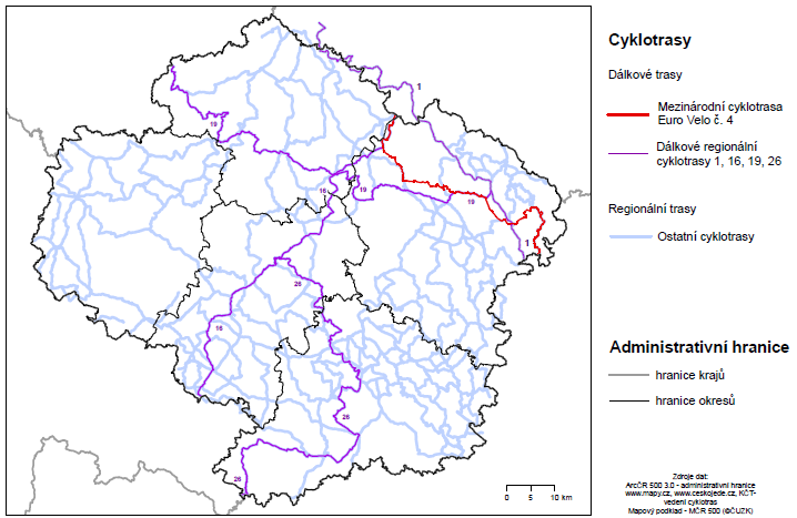 Síť značených cykloturistických tras Téměř 2500km značených cykloturistických tras KČT v Kraji Vysočina + místní