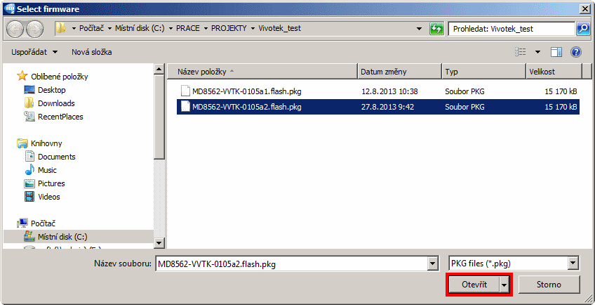 Obr. 41 - Select firmware Vyberte verzi firmwaru, na který chceme