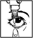 5. Obraťte lahvičku a kapátko lahvičky přibližte k léčenému oku, ale nedotýkejte se oka ani očního víčka. 6.