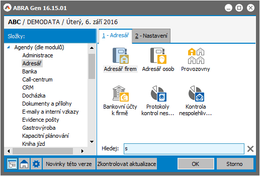 2.5 OKNO PRO SPOUŠTĚNÍ AGEND Bylo- li přihlášení úspěšné, systém zobrazí okno pro spouštění agend. Část definice okna pro spouštění agend je defaultně dodávána výrobcem.