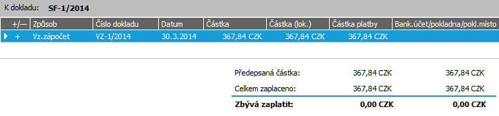 T E S T Otázka 1 : Zkontrolujeme si, jak se vystavení dokladu vzájemný zápočet promítlo do plateb dokladů jím hrazených.