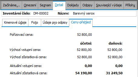 Podrobněji viz help, kap. Vyřazení majetku z evidence a kap. Doklady Vyřazení majetku (VYR). T E S T Otázka 1 : Ověříme si, jak se vyřazení promítlo do informací o zůstatkových cenách na kartě.