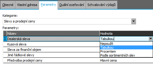 U ostatních slev nastavíme "Nepoužít". PŘEDVOLBA PRODEJNÍ CENY Zde nastavíme hodnotu "Hlavní cena". Zbylé parametry necháme tak, jak byly předvyplněny výrobcem.