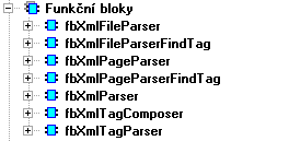 6 FUNKČNÍ BLOKY V knihovně XmlLibEx jsou definovány následující funkční bloky: Funkční blok fbxmltagparser fbxmltagcomposer fbxmlparser fbxmlfileparser fbxmlfileparserfindtag fbxmlpageparser