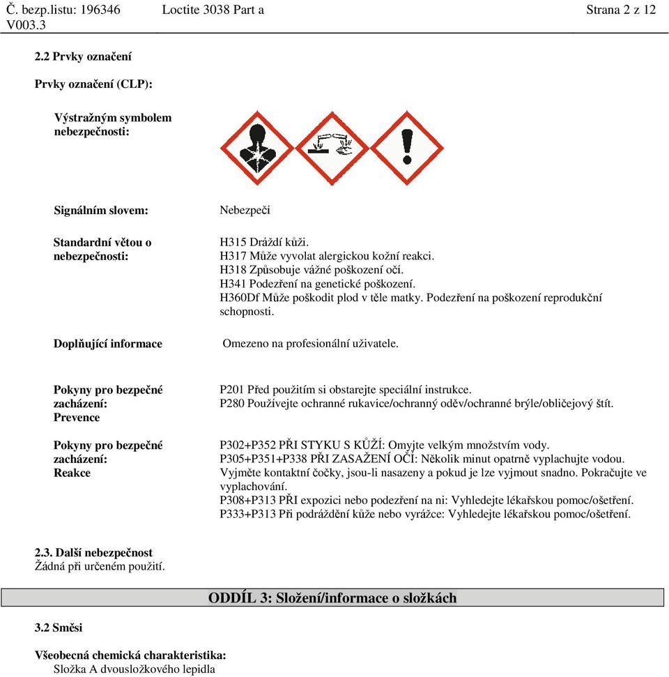 H317 Může vyvolat alergickou kožní reakci. H318 Způsobuje vážné poškození očí. H341 Podezření na genetické poškození. H360Df Může poškodit plod v těle matky.