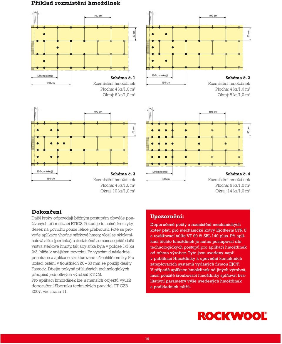 3 Rozmístění hmoždinek Plocha: ks/1,0 m 2 Okraj: 10 ks/1,0 m 2 100 cm (okraj) 150 cm Schéma č.