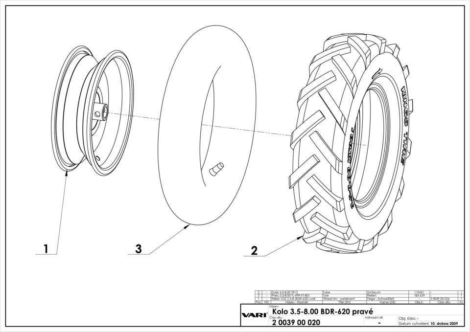 00 06 Kolo.-8.00 BDR-60 pravé 009 00 00 Náhradní díl: Obj.