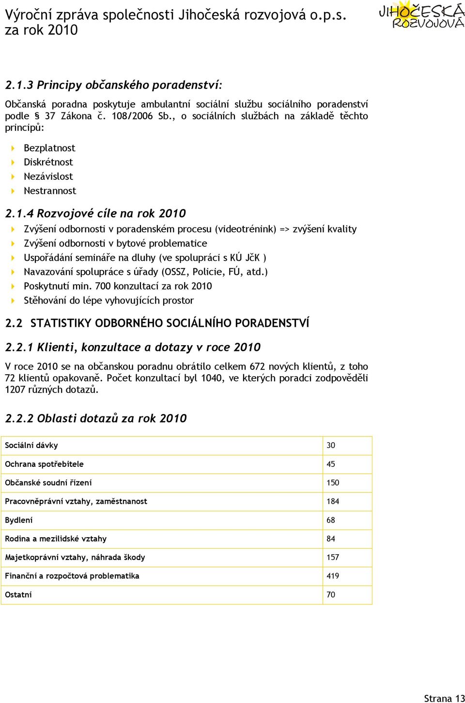 4 Rozvojové cíle na rok 2010 Zvýšení odbornosti v poradenském procesu (videotrénink) => zvýšení kvality Zvýšení odbornosti v bytové problematice Uspořádání semináře na dluhy (ve spolupráci s KÚ JčK )