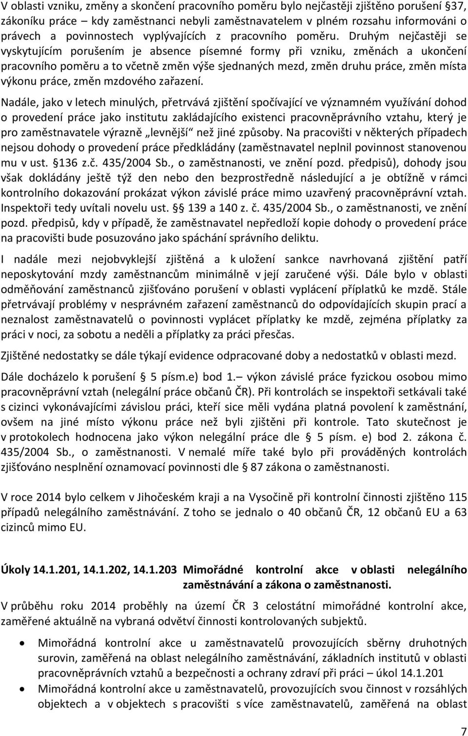 Druhým nejčastěji se vyskytujícím porušením je absence písemné formy při vzniku, změnách a ukončení pracovního poměru a to včetně změn výše sjednaných mezd, změn druhu práce, změn místa výkonu práce,