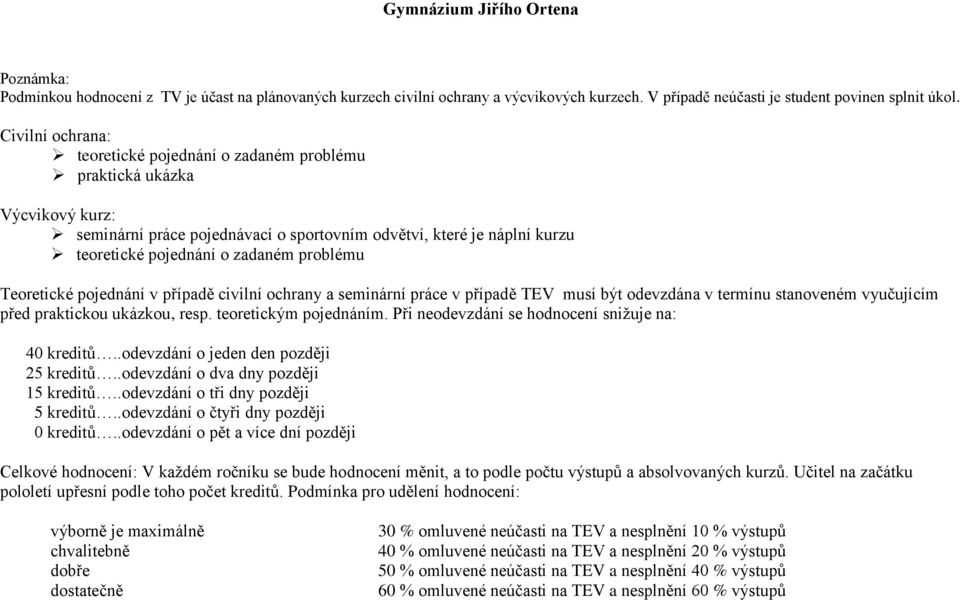 problému Teoretické pojednání v případě civilní ochrany a seminární práce v případě TEV musí být odevzdána v termínu stanoveném vyučujícím před praktickou ukázkou, resp. teoretickým pojednáním.