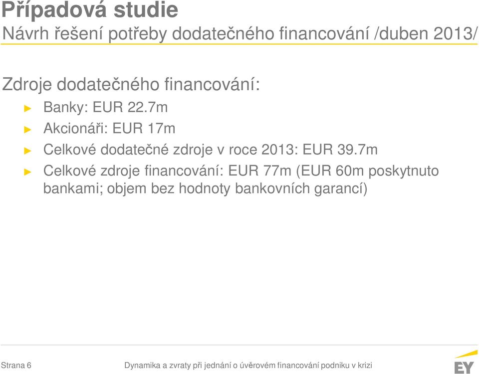 7m Akcionáři: EUR 17m Celkové dodatečné zdroje v roce 2013: EUR 39.