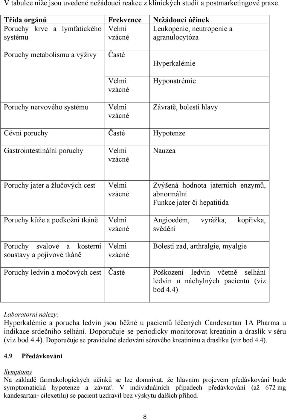 Hyponatrémie Závratě, bolesti hlavy Cévní poruchy Časté Hypotenze Gastrointestinální poruchy Nauzea Poruchy jater a žlučových cest Poruchy kůže a podkožní tkáně Poruchy svalové a kosterní soustavy a