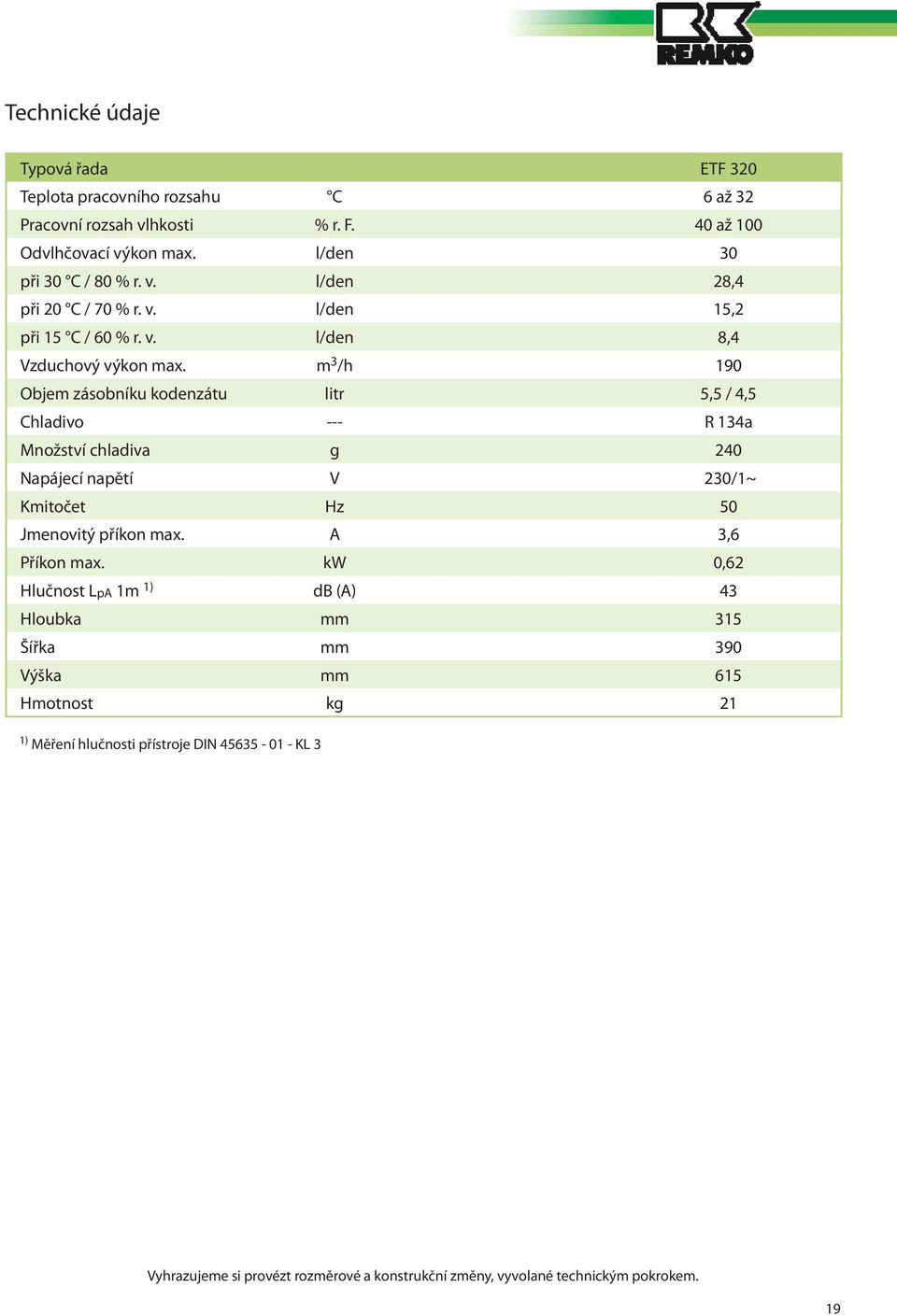 m 3 /h 190 Objem záobníku kodenzátu litr 5,5 / 4,5 Chladivo --- R 134a Množtví chladiva g 240 Napájecí napětí V 230/1~ Kmitočet Hz 50 Jmenovitý příkon max.