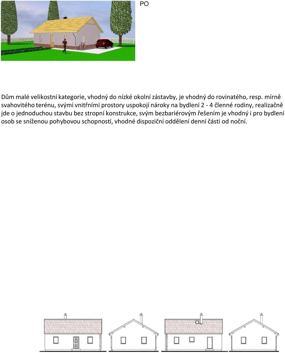 mírně svahovitého terénu, svými vnitřními prostory uspokojí nároky na bydlení 2-4 členné rodiny, realizačně jde o