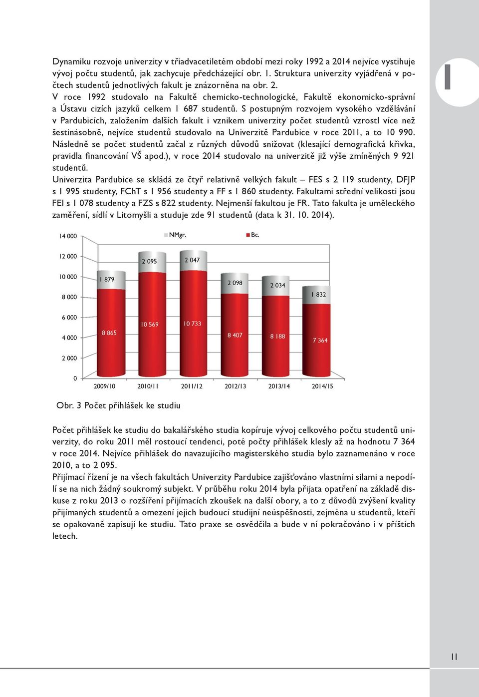 S postupným rozvojem vysokého vzdělávání v Pardubicích, založením dalších fakult i vznikem univerzity počet studentů vzrostl více než šestinásobně, nejvíce studentů studovalo na Univerzitě Pardubice