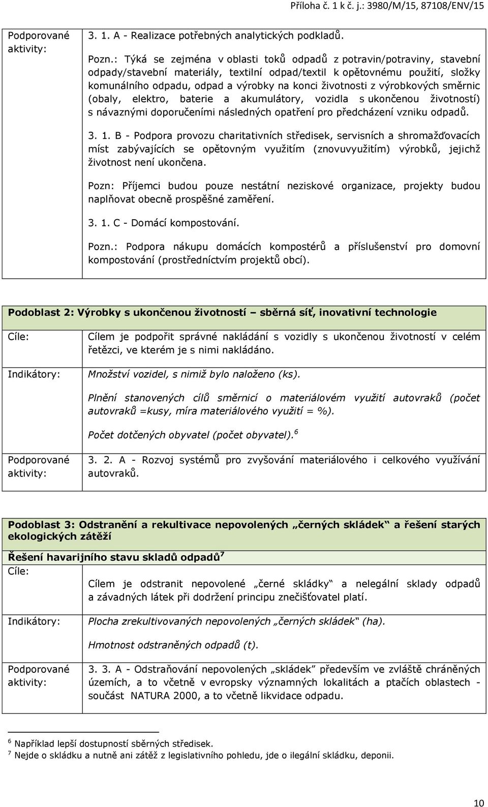 životnosti z výrobkových směrnic (obaly, elektro, baterie a akumulátory, vozidla s ukončenou životností) s návaznými doporučeními následných opatření pro předcházení vzniku odpadů. 3. 1.