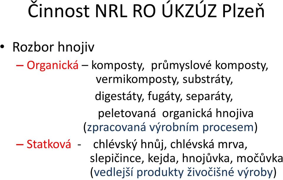 organická hnojiva (zpracovaná výrobním procesem) Statková - chlévský hnůj,