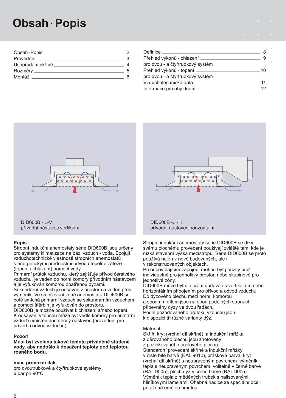 ..-H pøíodní nástaec horizontální Popis Stropní indukèní anemostaty série DID00B jsou urèeny pro systémy klimatizace na bázi zduch - oda.