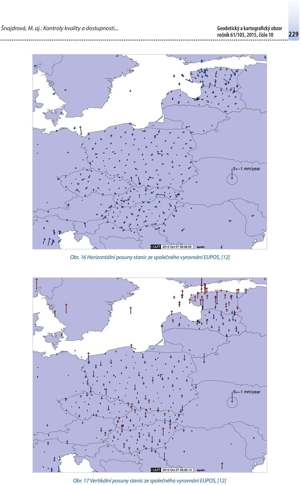 16 Horizontální posuny stanic ze společného vyrovnání