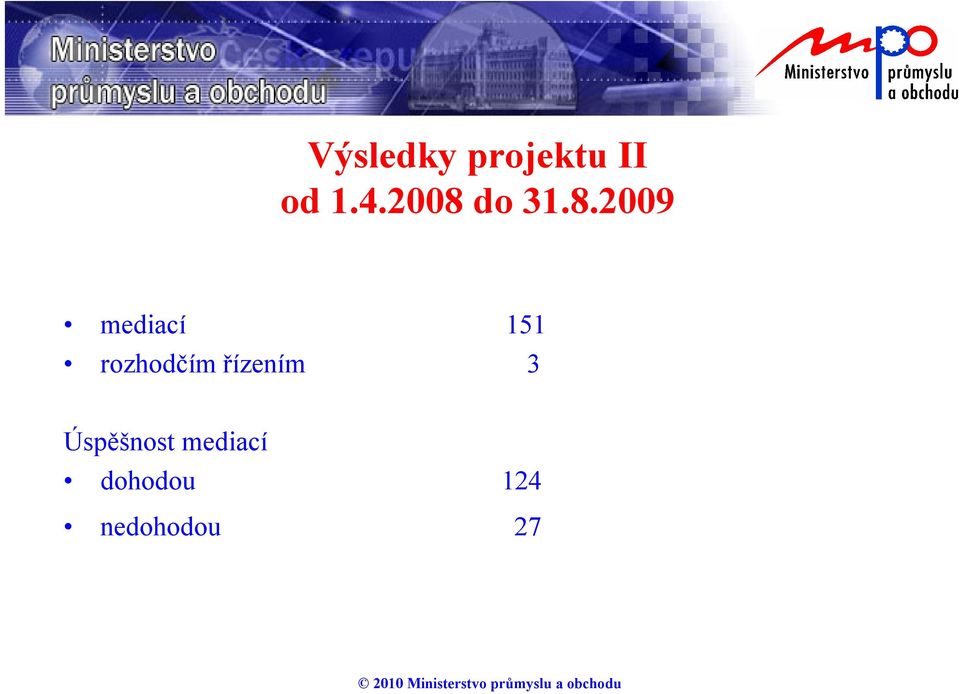 Úspěšnost mediací dohodou 124 nedohodou