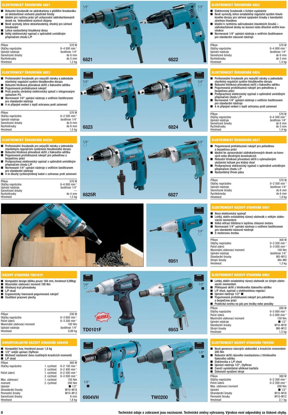 Otáčky naprázdno 0 4 000 min 1 do 5 mm 1,2 kg 1/4" 1/4" 6821 6822 ELEKTRONICKÝ ŠROUBOVÁK 6822 Elektronický šroubovák s tichým vypínáním Nově vyvinutý, lehce ovladatelný regulační systém hloubkového