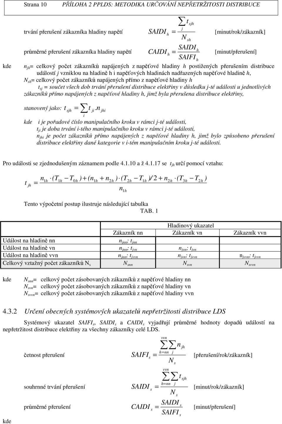 napájených přímo z napěťové hladiny h t sj součet všech dob trvání přerušení distribuce elektřiny v důsledku j-té události u jednotlivých zákazníků přímo napájených z napěťové hladiny h, jimž byla