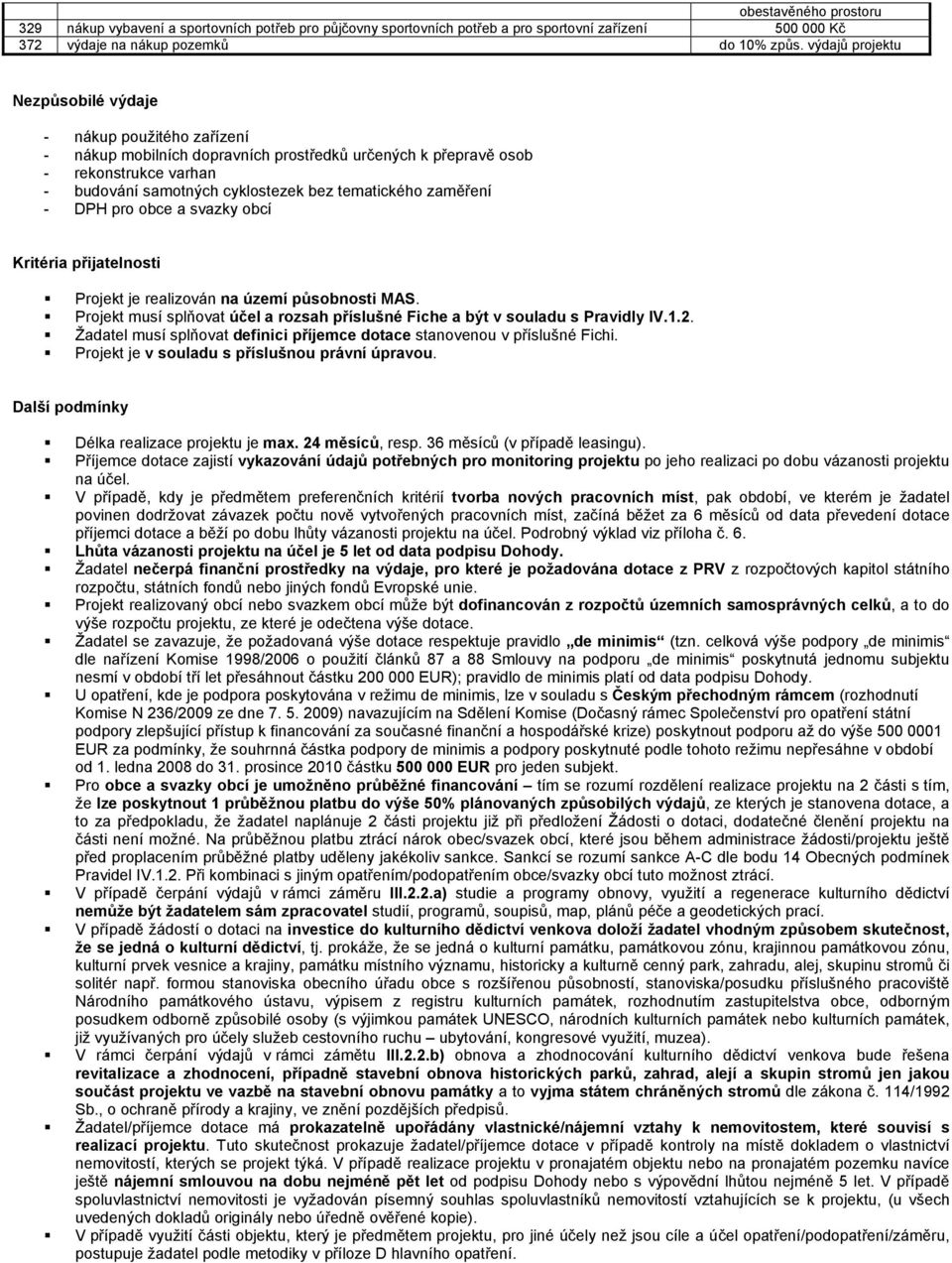 zaměření - DPH pro obce a svazky obcí Kritéria přijatelnosti Projekt je realizován na území působnosti MAS. Projekt musí splňovat účel a rozsah příslušné Fiche a být v souladu s Pravidly IV.1.2.