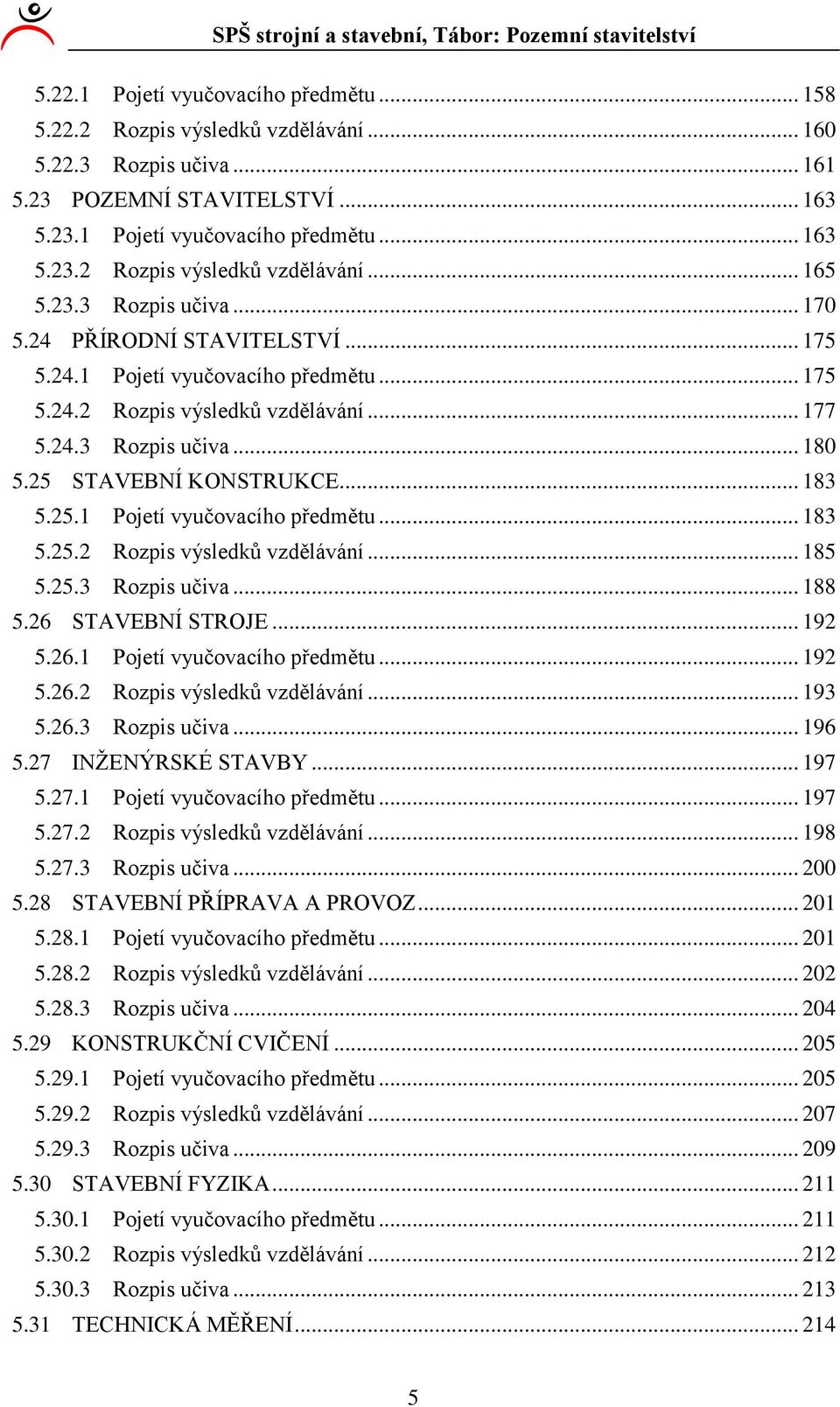 5.3 Rozpis učiva... 88 5.6 STAVEBNÍ STROJE... 9 5.6. Pojetí vyučovacího předmětu... 9 5.6. Rozpis výsledků vzdělávání... 93 5.6.3 Rozpis učiva... 96 5.7 INŽENÝRSKÉ STAVBY... 97 5.7. Pojetí vyučovacího předmětu... 97 5.7. Rozpis výsledků vzdělávání... 98 5.