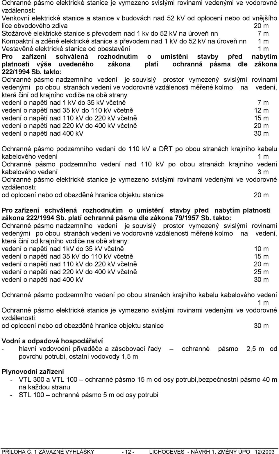 elektrické stanice od obestavění 1 m Pro zařízení schválená rozhodnutím o umístění stavby před nabytím platnosti výše uvedeného zákona platí ochranná pásma dle zákona 222/1994 Sb.