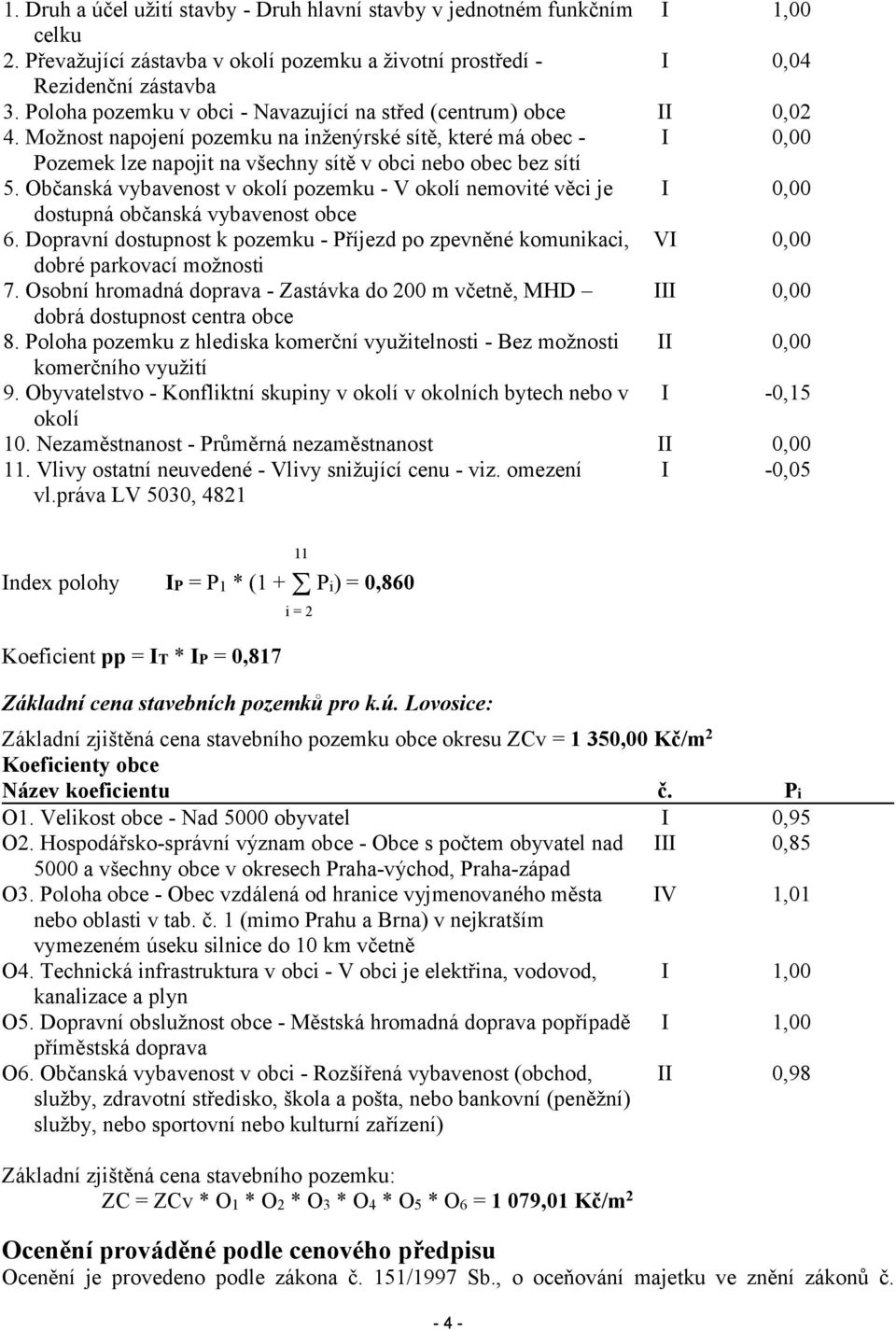 Možnost napojení pozemku na inženýrské sítě, které má obec - I 0,00 Pozemek lze napojit na všechny sítě v obci nebo obec bez sítí 5.