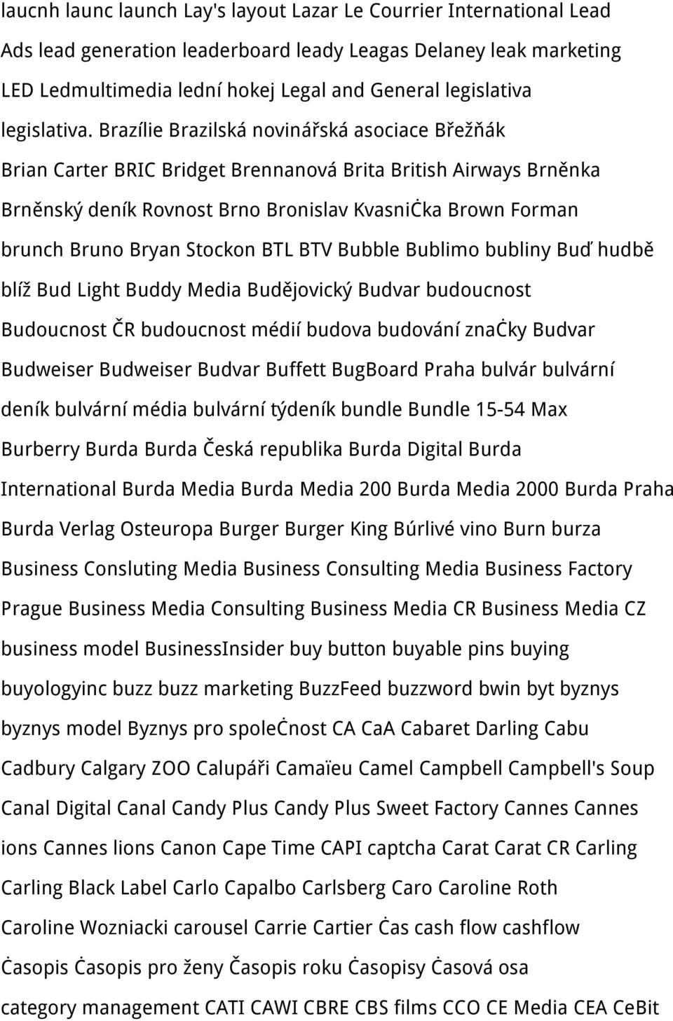 Brazílie Brazilská novinářská asociace Břežňák Brian Carter BRIC Bridget Brennanová Brita British Airways Brněnka Brněnský deník Rovnost Brno Bronislav Kvasnička Brown Forman brunch Bruno Bryan