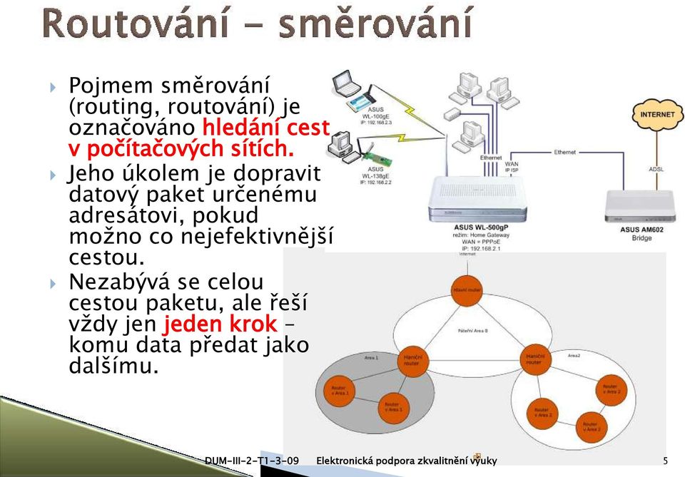 Jeho úkolem je dopravit datový paket určenému adresátovi, pokud možno