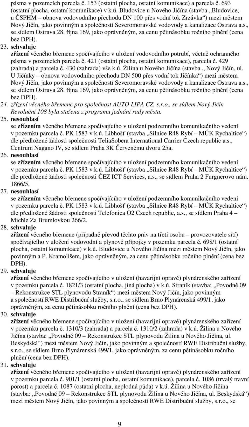 kanalizace Ostrava a.s., se sídlem Ostrava 28. října 169, jako oprávněným, za cenu pětinásobku ročního plnění (cena bez DPH). 23.