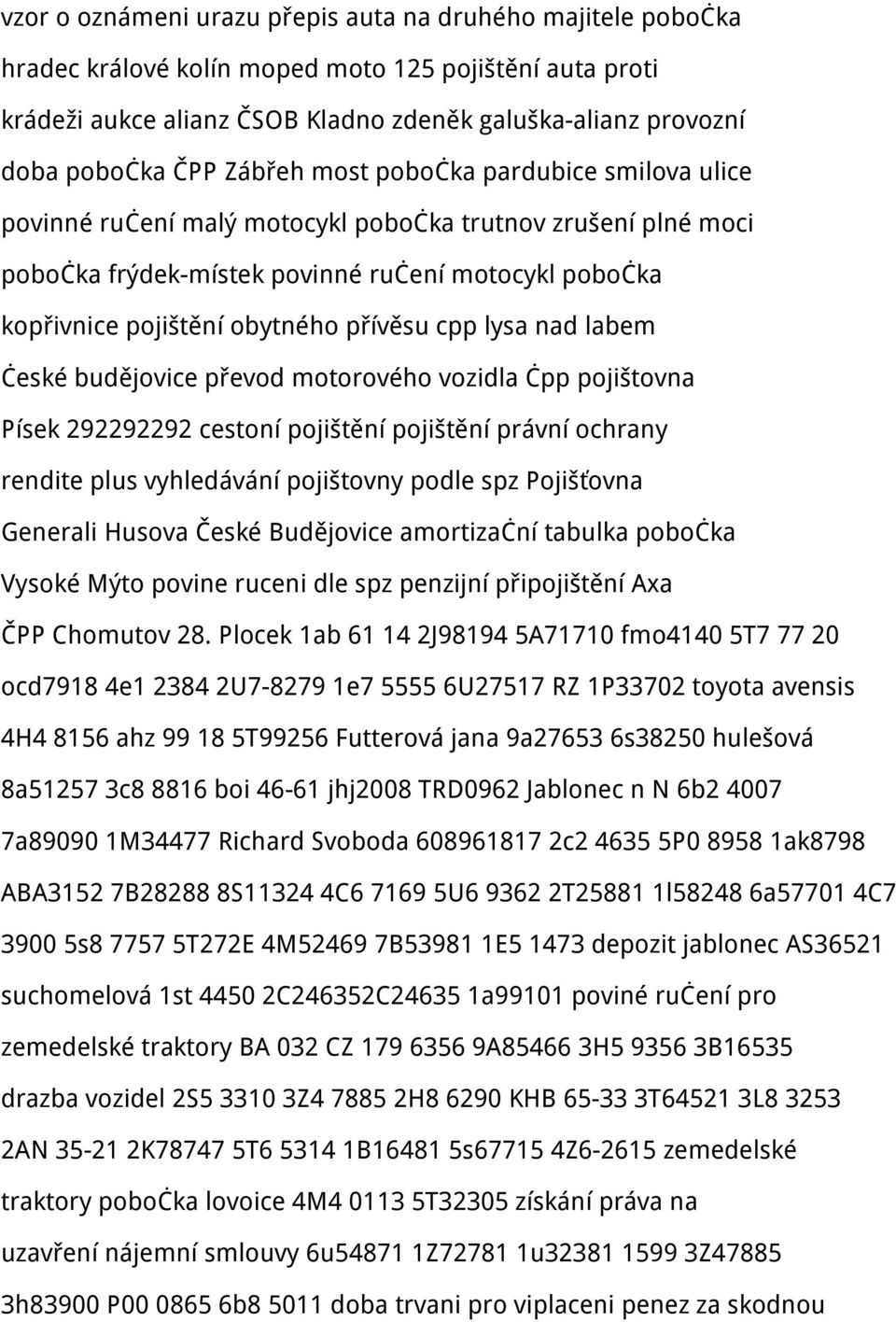 cpp lysa nad labem české budějovice převod motorového vozidla čpp pojištovna Písek 292292292 cestoní pojištění pojištění právní ochrany rendite plus vyhledávání pojištovny podle spz Pojišťovna