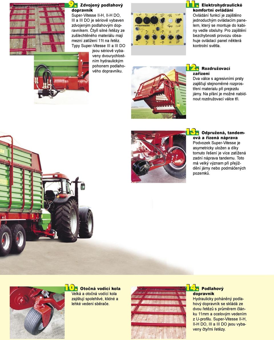 na řetěz. Typy Super-Vitesse III a III DO jsou sériově vybaveny dvourychlostním hydraulickým pohonem podlahového dopravníku. 11.