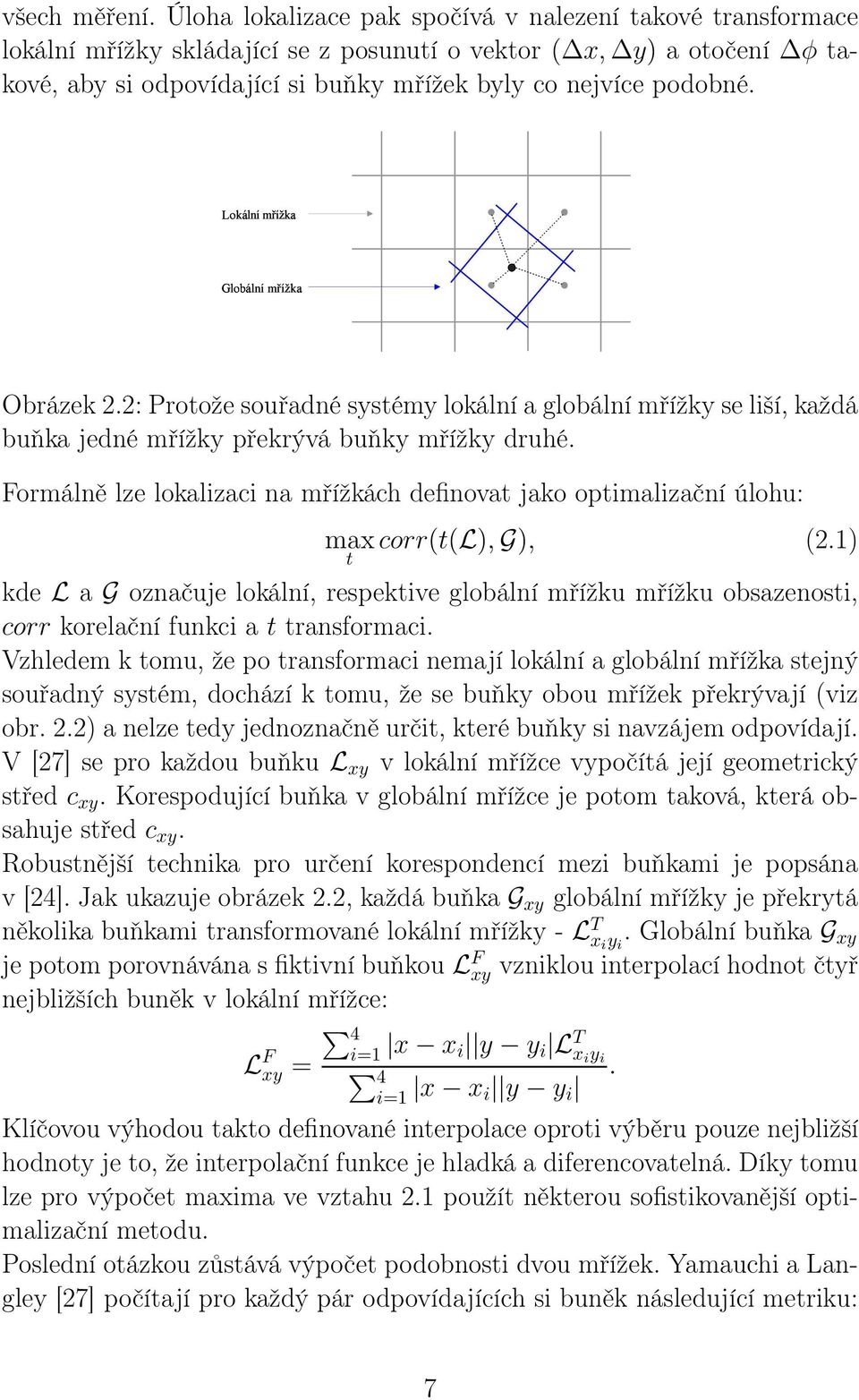 '%!"#!$%&!"#!$%& Obrázek 2.2: Protože souřadné systémy lokální a globální mřížky se liší, každá buňka jedné mřížky překrývá buňky mřížky druhé.