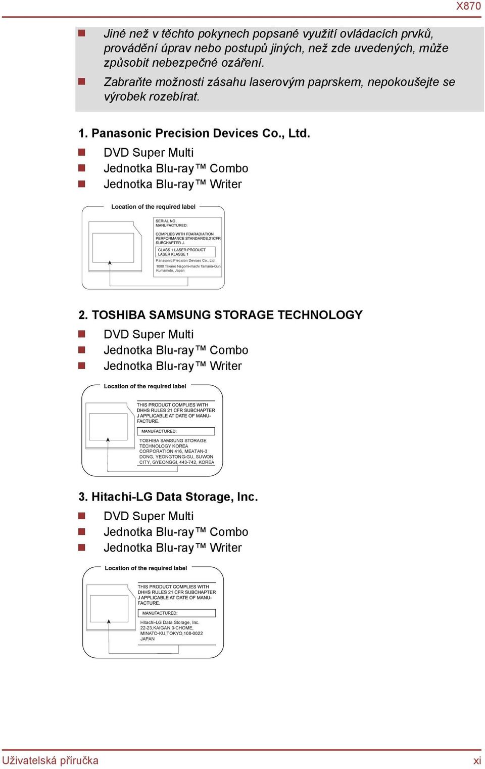 DVD Super Multi Jednotka Blu-ray Combo Jednotka Blu-ray Writer Panasonic Precision Devices Co., Ltd. 1080 Takano Nagomi-machi Tamana-Gun Kumamoto, Japan 2.