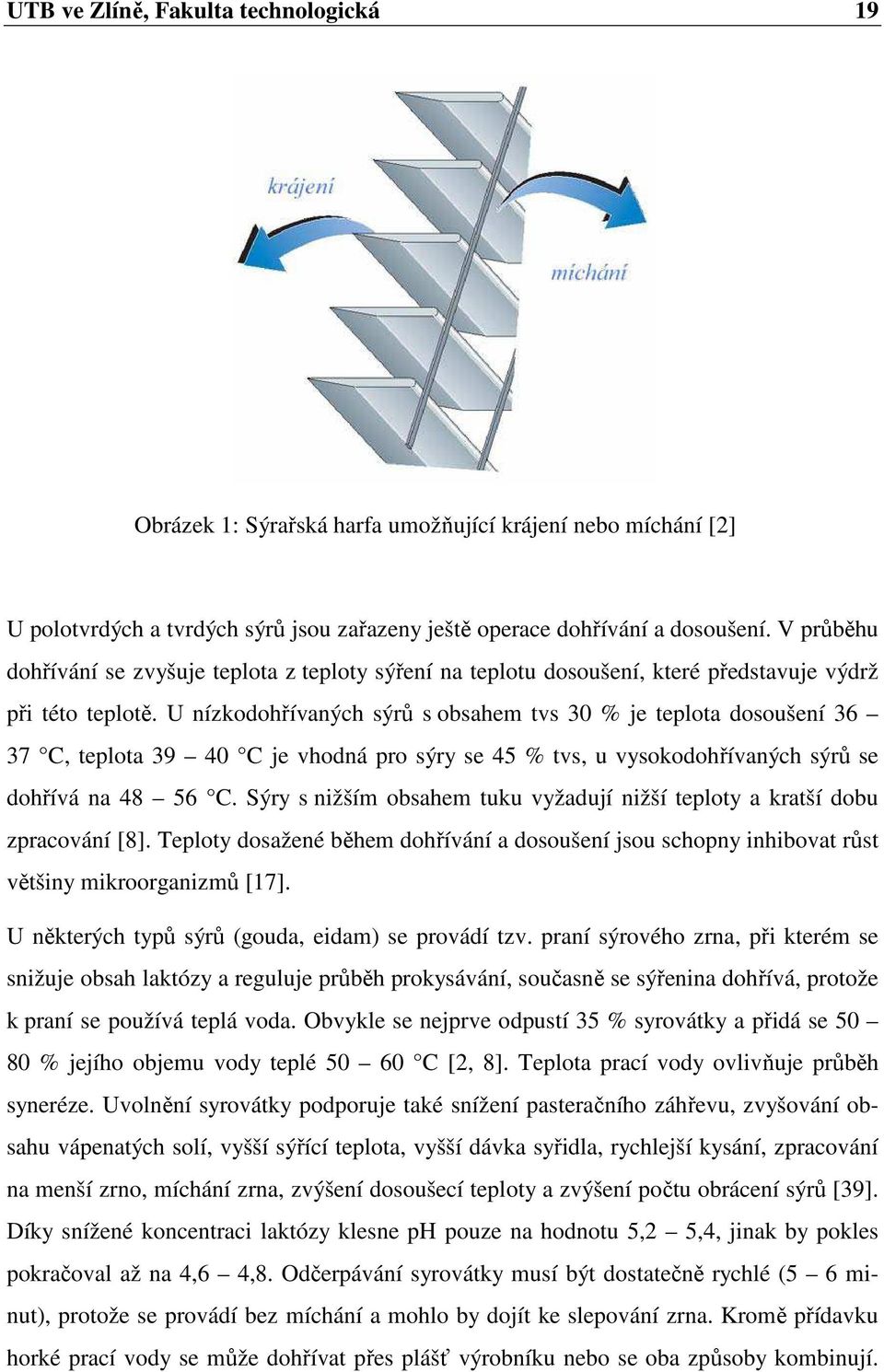 U nízkodohřívaných sýrů s obsahem tvs 30 % je teplota dosoušení 36 37 C, teplota 39 40 C je vhodná pro sýry se 45 % tvs, u vysokodohřívaných sýrů se dohřívá na 48 56 C.