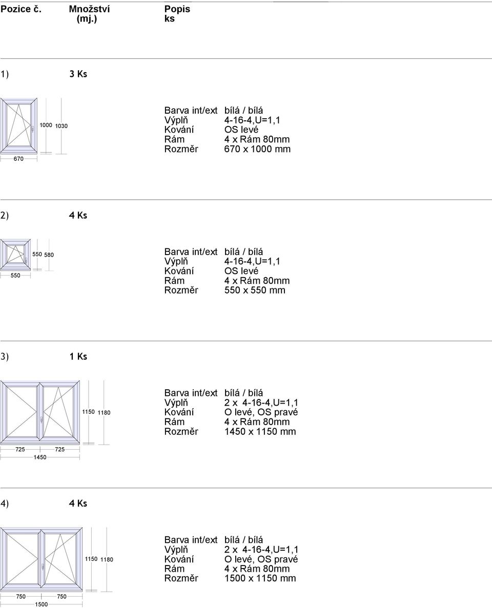 3) 1 Ks 1150 1180 1450 x 1150 mm 725 725 1450 4) 4