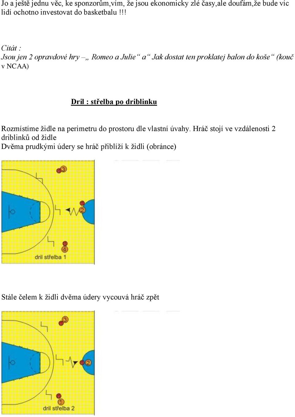 !! Citát : Jsou jen 2 opravdové hry Romeo a Julie a Jak dostat ten proklatej balon do koše (kouč v NCAA) Dril :