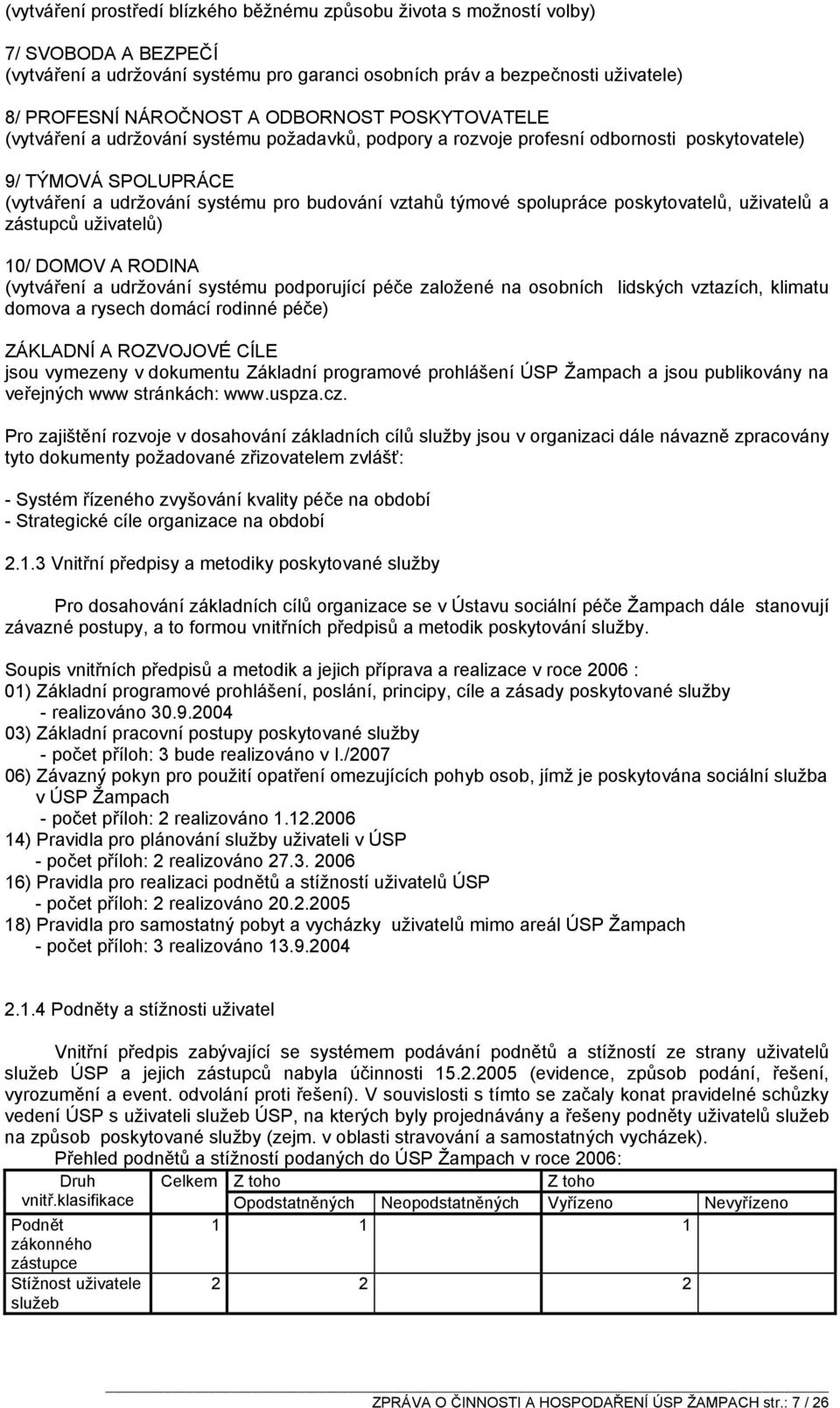 spolupráce poskytovatelů, uživatelů a zástupců uživatelů) 10/ DOMOV A RODINA (vytváření a udržování systému podporující péče založené na osobních lidských vztazích, klimatu domova a rysech domácí