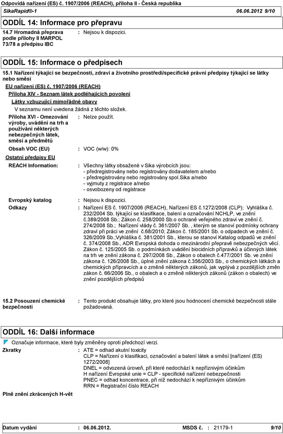 1907/2006 (REACH) Příloha XIV Seznam látek podléhajících povolení Látky vzbuzující mimořádné obavy V seznamu není uvedena žádná z těchto složek.