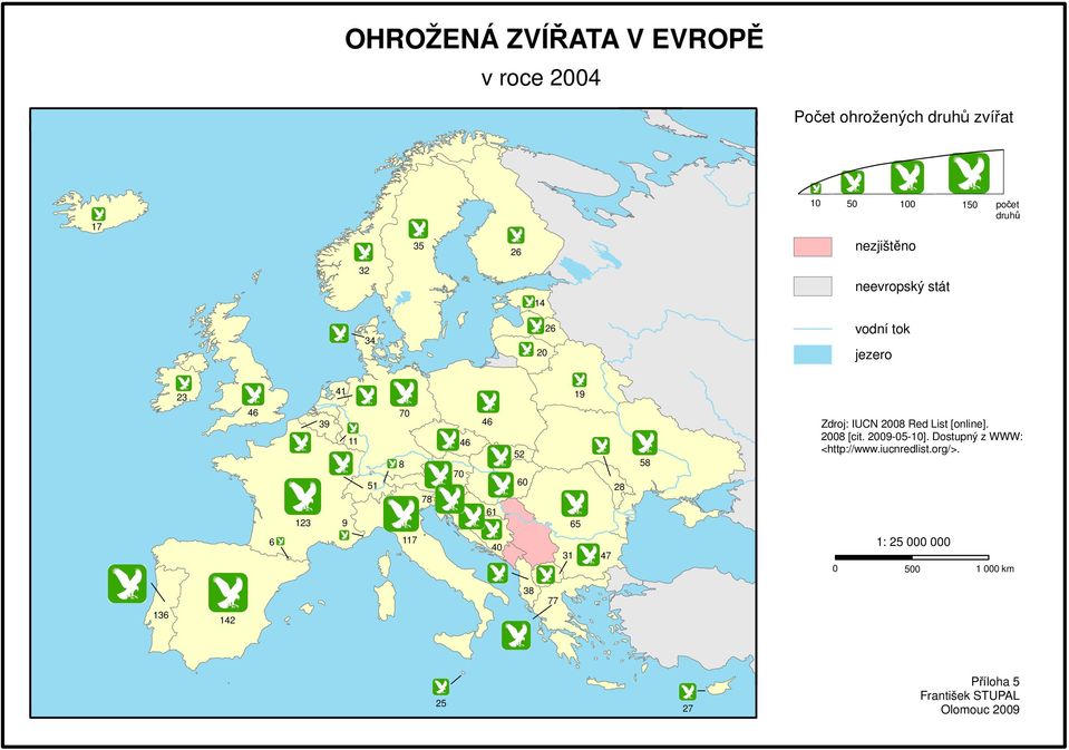 52 8 70 51 60 28 78 61 65 40 38 77 31 19 47 58 Zdroj: IUCN 2008 Red List [online].